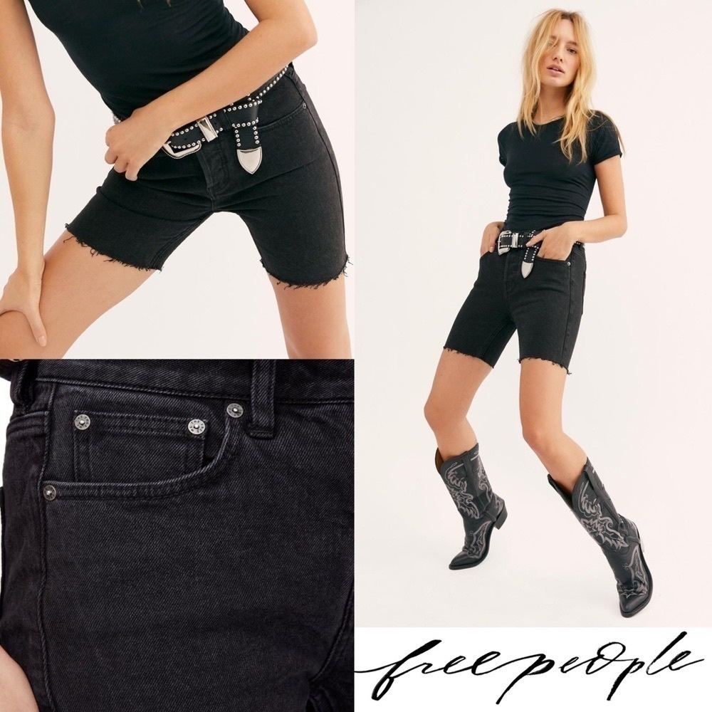 Free People Shorts Avery Denim Black Ash 24 25 NWT